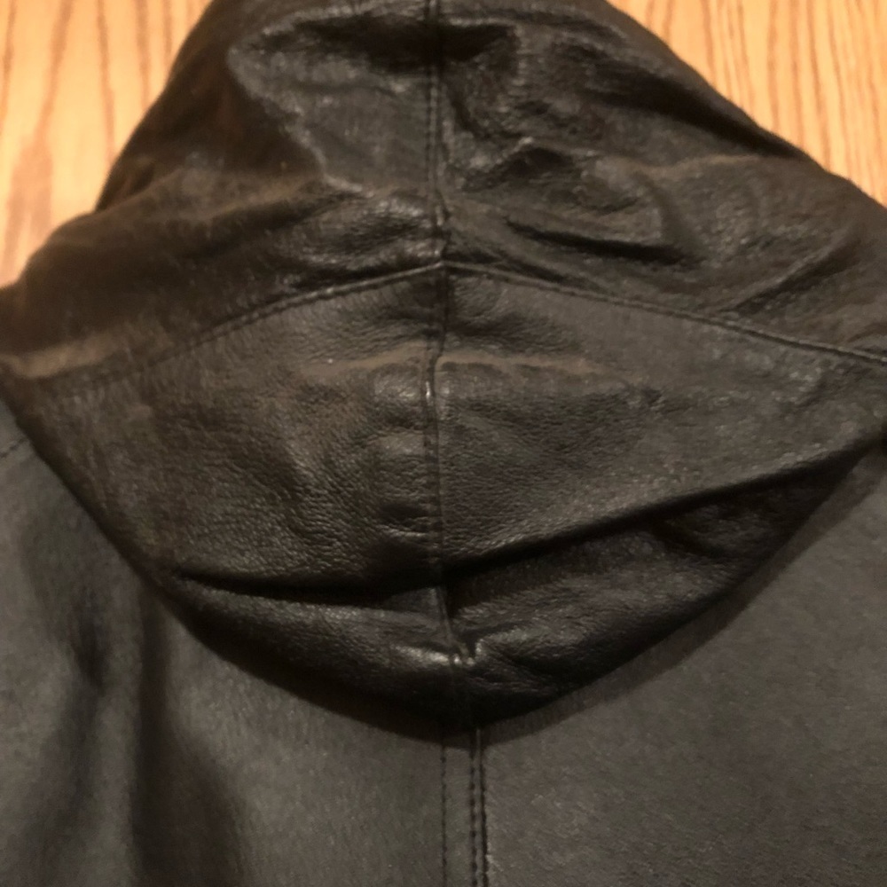 Cosa Nova Black Leather Hooded Duffle Coat Medium - Picture 7 of 13